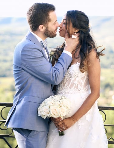 wedding kiss in the authentic town of Le Castellet in Provence