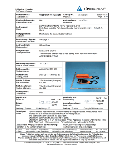 tie down certificate