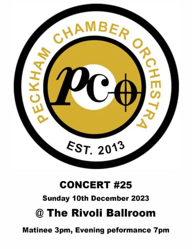 Peckham Chamber Orchestra programme cover for concert #25 on Sunday 10th December 2023