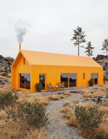 Contemporary cabin exterior visualization designed for short term rental and hospitality use