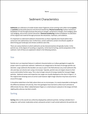 Sediment Characteristics lab activity first page preview