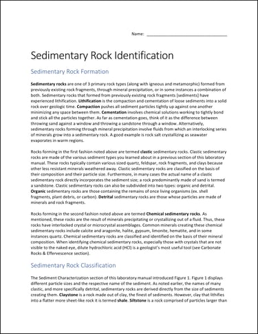 Sedimentary Rock Identification lab front page