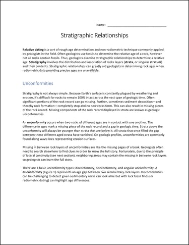 Stratigraphic Relationships lab activity first page preview