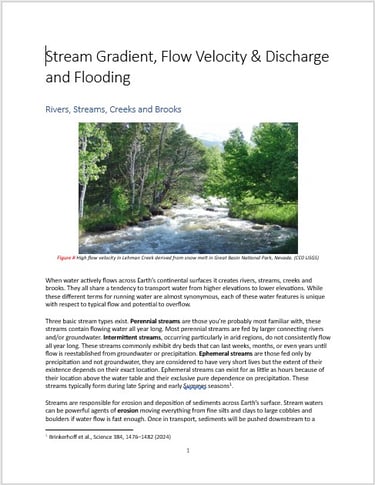 cover page of stream gradient, glow velocity & discharge and flooding lab activity