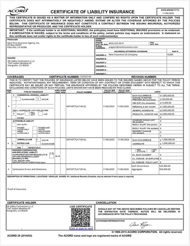 insurance certificate for elk valley
