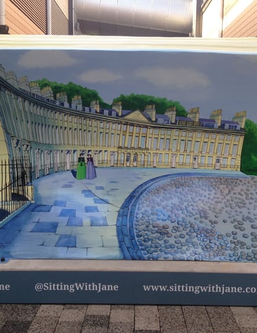 The back of Laura Fearn's bookbench featuring Camden Crescent.