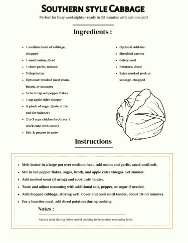 cabbage recipe card