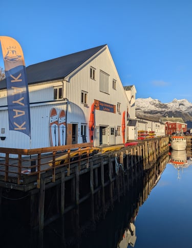 Saga Adventures Lofoten kayak rental in Hamnøy, just steps from Maritime Munchies fish and chips