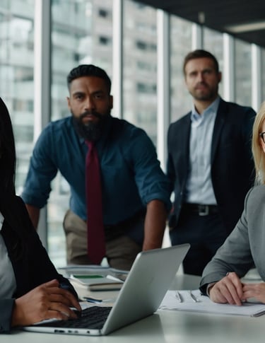 a group of people sitting at a table represents recruitment service