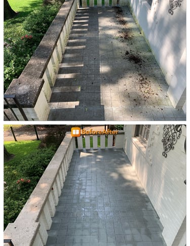a before and after photo of pressure washing in dayton ohio