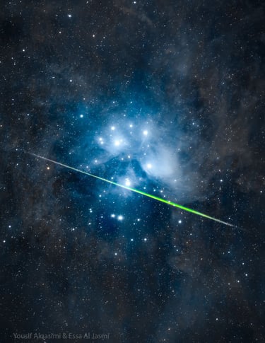 NASA destaca meteoro verde contra as Plêiades em fotografia feita na Arábia Saudita
