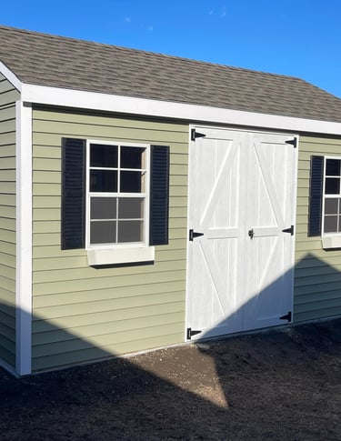 10x14 vinyl shed custom built in Peabody, Massachusetts for durable outdoor storage.