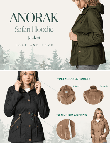 women wearing Lock and Love Anorak safari hoodie jacket