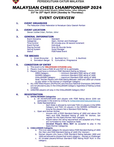 Malaysian Chess Championship 2024. Catur Malaysia. Johor Chess. 