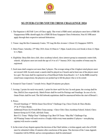 Singapore Chess Inter-Clubs Youth Chess Challenge 2024