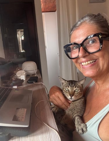 Happy cat cuddle moment at The Cat Residence Colombo — where every guest feels like family.