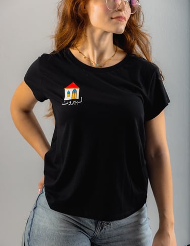 Fishberry T-shirt with detailed hand-painted illustration of a Beirut heritage house