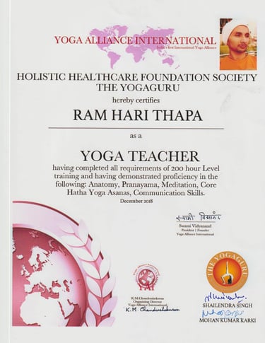 a certificate for a meditation - yoga teacher