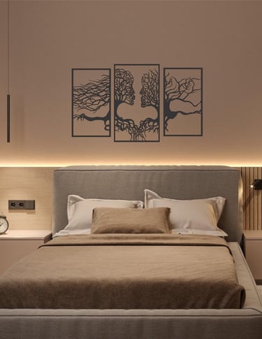 tríptico árbol beso caras en madera calado con laser