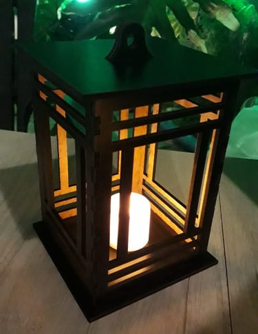 fanal geometrico en madera calada con laser