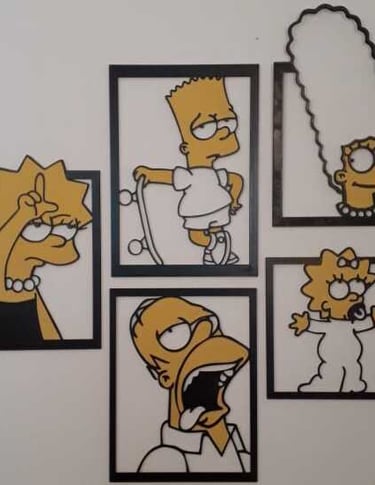 cuadros los simpson en madera negro con goma eva calado con laser