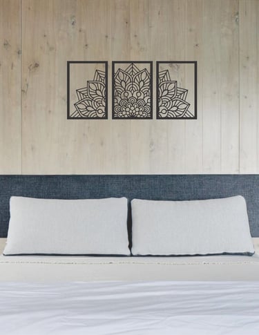 tríptico medio mandala en madera calado con laser