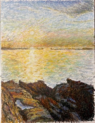 Pastel à l'huile - Rade de Cherbourg depuis Le Becquet