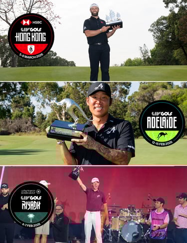 2026 LIV Golf League winners Jon Rahm, Anthony Kim, and Elvis Smylie (Photo: LIV Golf)