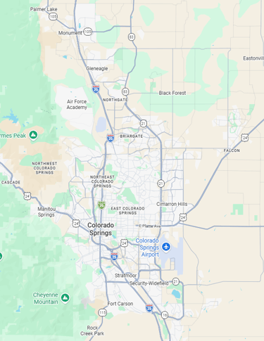 A google map of Colorado Springs and surrounding areas