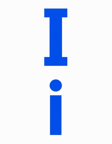 Uppercase serif and lowercase sans-serif blue letter I typography on a white background.