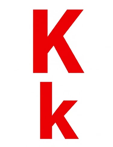 Uppercase and lowercase letter K in a bold red font isolated on a white background.