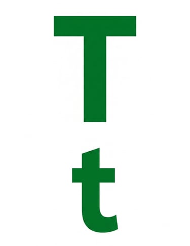 Uppercase and lowercase letter T in a bold green sans-serif font on a white background.