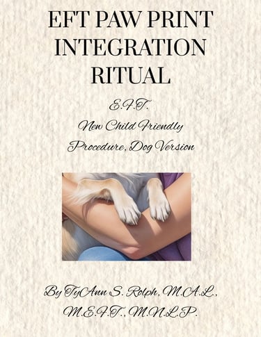 Book cover for EFT Paw Print Integration Ritual for dogs featuring dog paws resting on a person's arm.