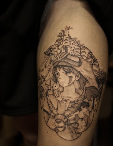Tatouage Manga Ghibli Princesse Mononoké réalisé par Margot Dubs Tattoo