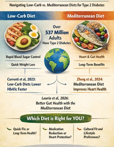 Which diet is best for Type 2 Diabetes? Low-carb vs Mediterranean explained with science, meal plans