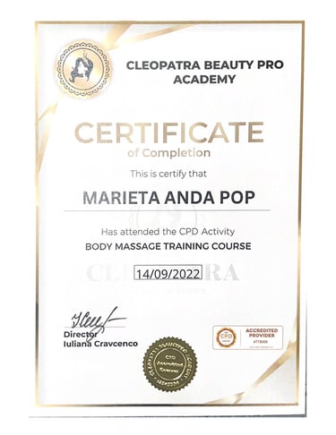 a certificate for a professional massager