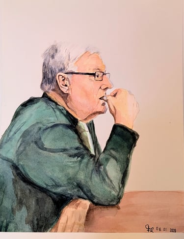 Grandfather sitting at the table portrait in watercolor Studio FloraRoos