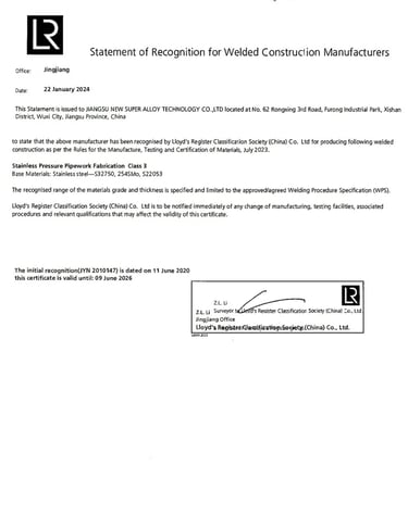 LR Welded Construction Manufacturers Certified