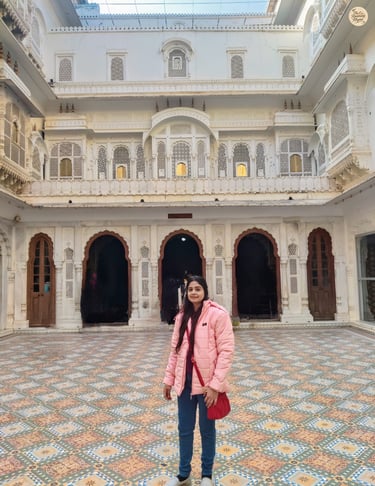 A quiet courtyard where royal footsteps once echoed beneath open skies, Anup mahal, Junagarh fort