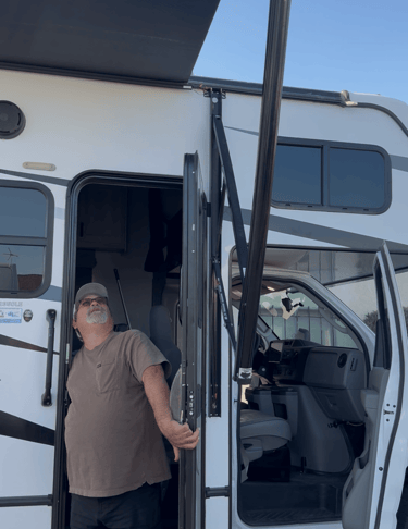 Joe Pactwa inspecting an RV awning in Orange County, CA