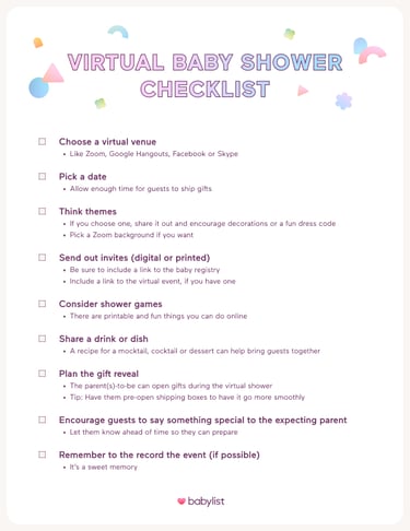 virtual baby shower checklist