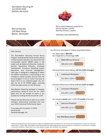 bonus award statement