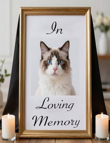 Picture frame of cat with candles on sides