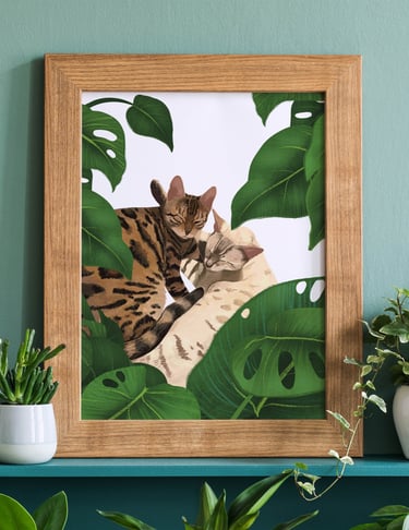 Bengal cats cuddling digital portrait