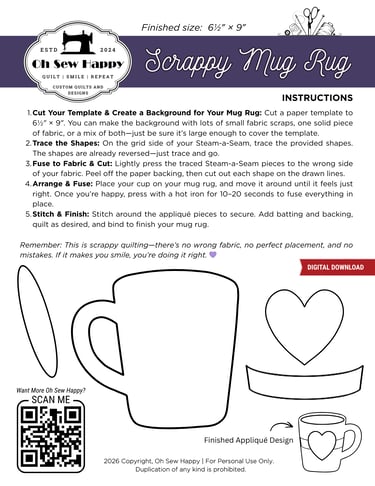 A Mug Rug Pattern, shows a picture of the templates