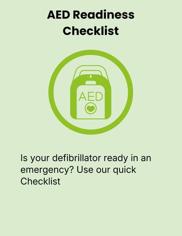 AED Readiness Checklist card showing green AED icon