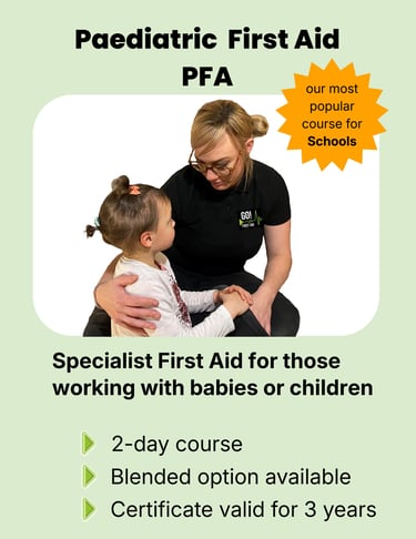 First Aider comforting a child representing Paediatric First Aid care 