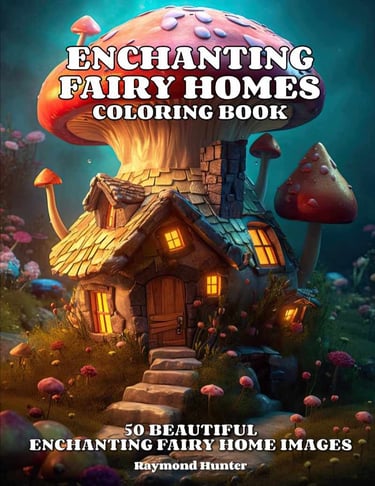 Enchanting Fairy Homes Coloring Book featuring 50 beautiful fairy mushroom homes