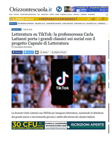 Carla Lattanzi porta i classici sui social, articolo di Orizzonte Scuola