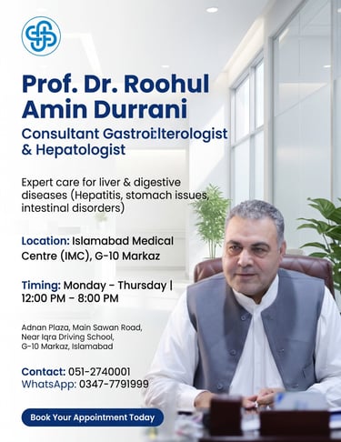 Prof Dr Rooh Ul Amin Durrani Gastroenterologist and Hepatologist at IMC G-10 Islamabad